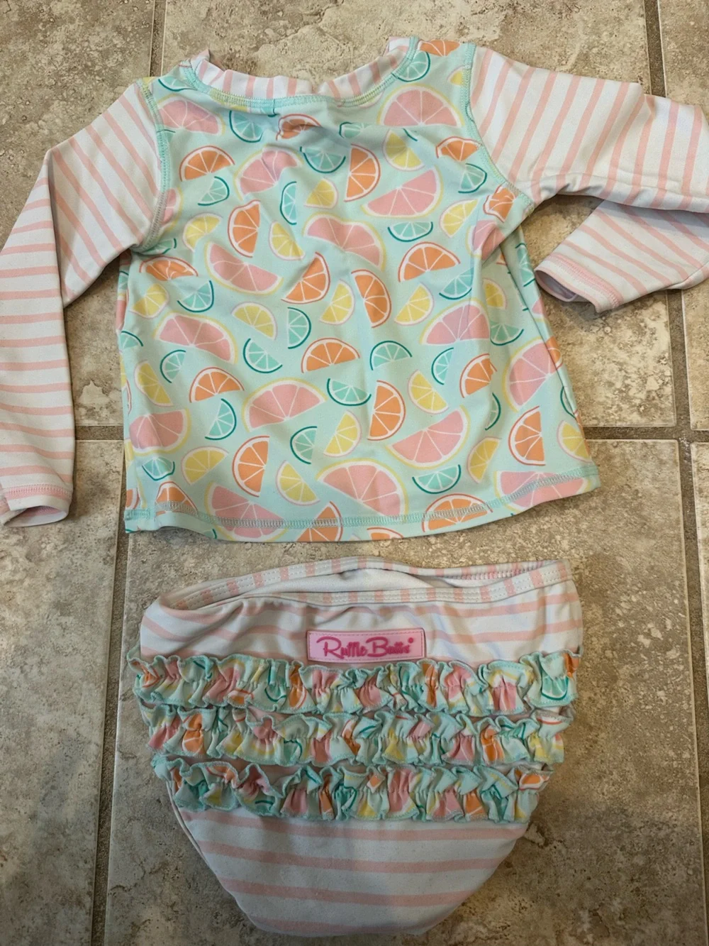Ruffle Butts Pastel Citrus Rash Guard Set - Mint, Pink, Yellow, Orange